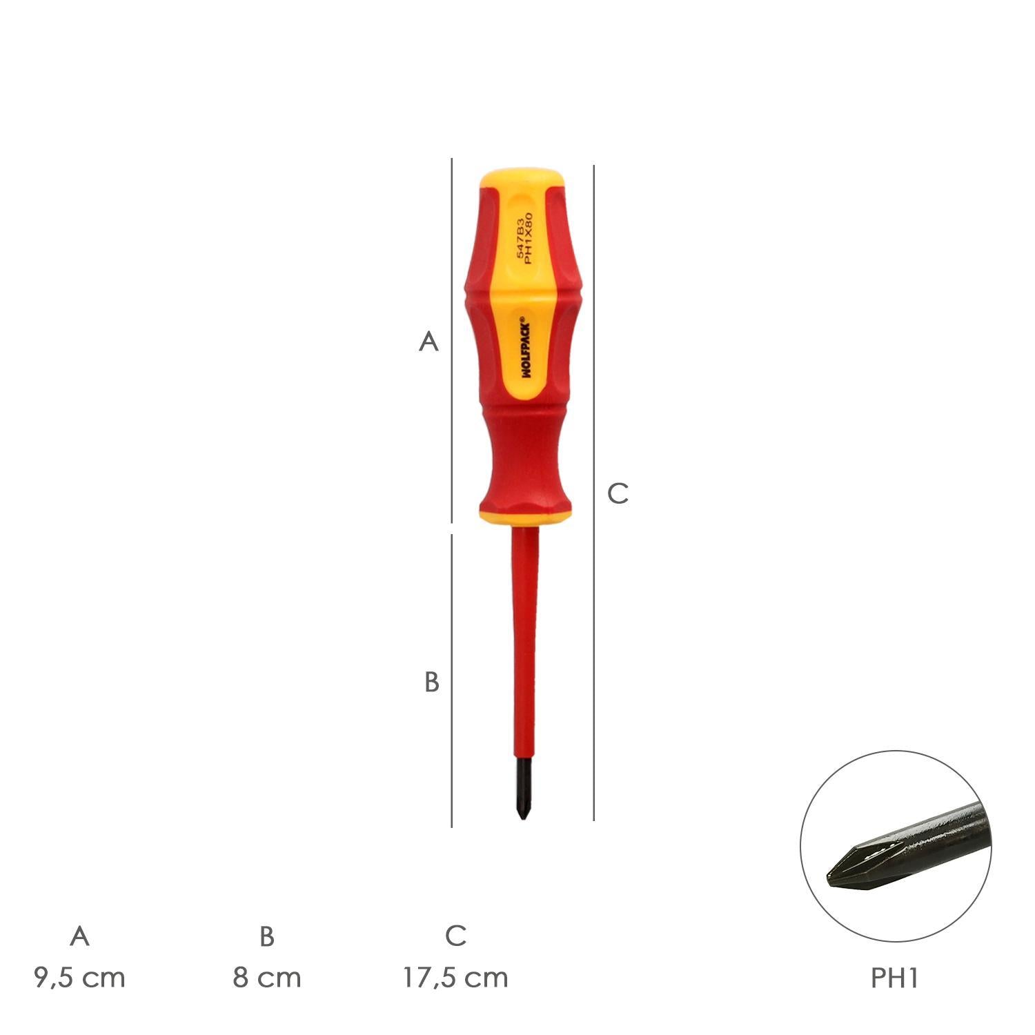 Destornillador Phillips Aislado Certificado Vde 1.000 V. Medida Ph 1 - 4,5 X 80 Mm. Destornillador Seguridad Electricista