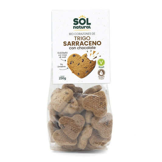 Galletas Corazones de trigo sarraceno con chips de chocolate bio Sol Natural 250 g