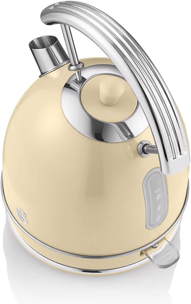 Hervidor Agua Eléctrico Retro , 1,8 L, Resistencia Oculta Acero Inoxidable, Sin Bpa, Inalámbrico Swan Sk14630cneu Crema
