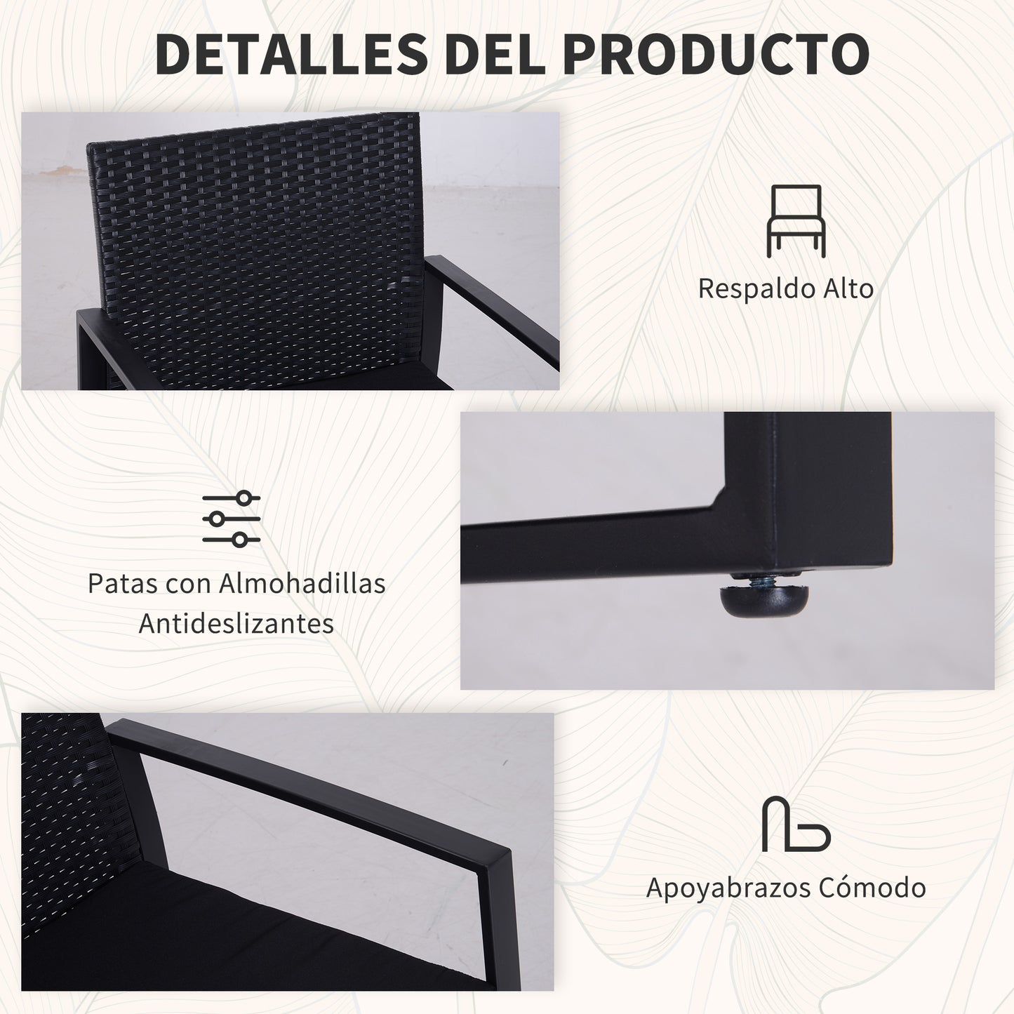 Outsunny Conjunto De Mesa Y Sillas De Jardín Para Exterior De 3 Piezas Negro_5