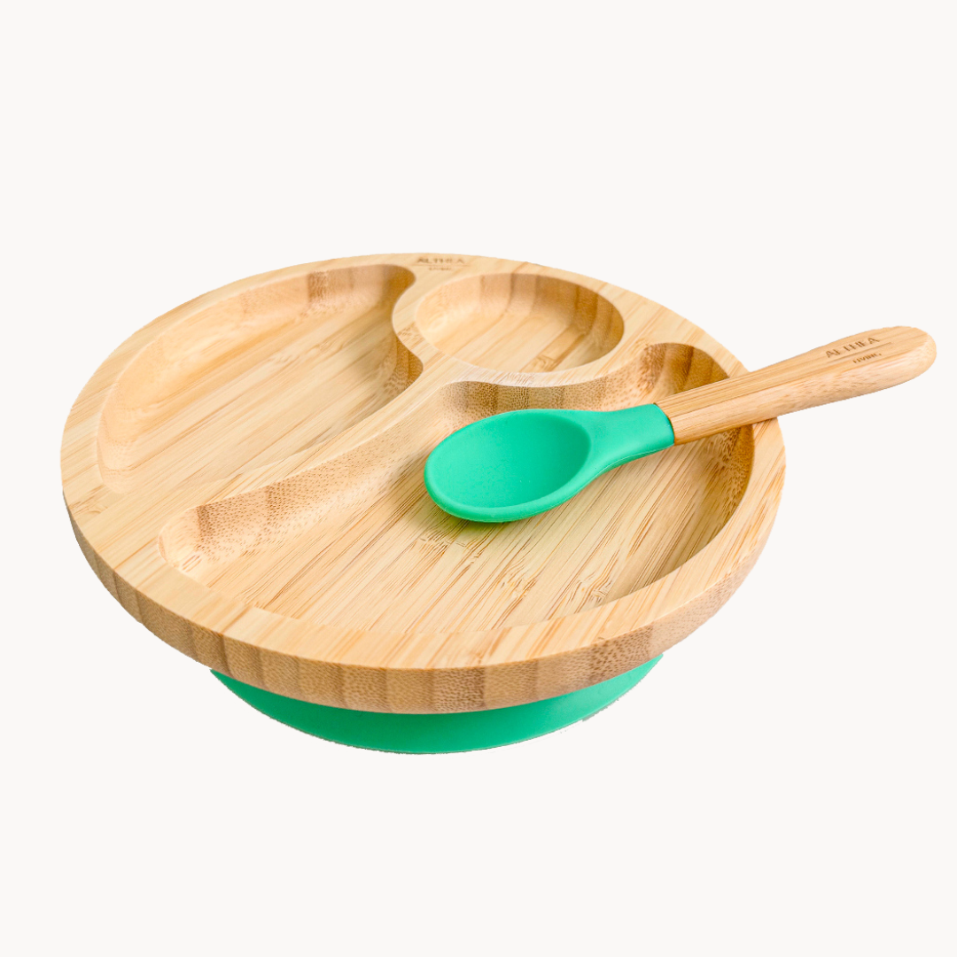 Vajilla De Bambú Natural - 2 Piezas - Verde Aguamarina