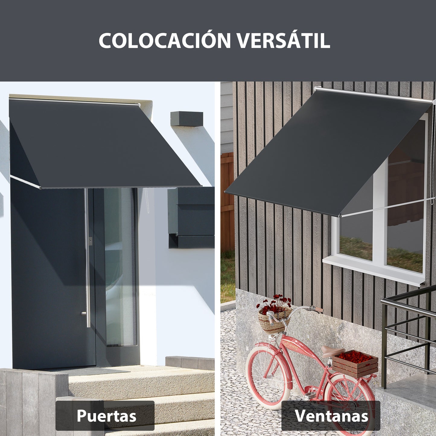 Outsunny Toldo Para Ventana Manual Con Marco De Aluminio 150x120 Cm Gris Oscuro_5