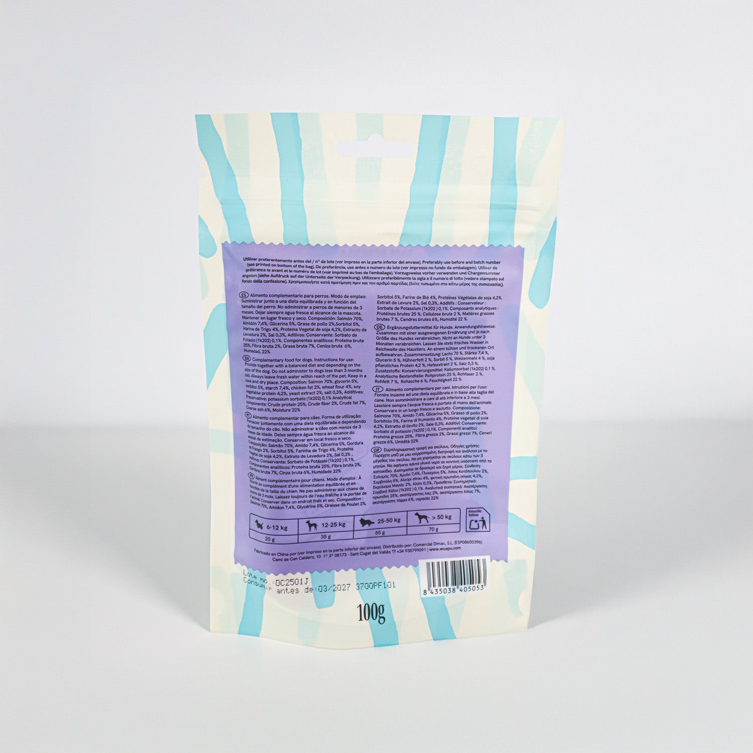 Snack Para Perro En Barritas Semihúmedas De Salmón 12 Paq X (100gr) Wuapu