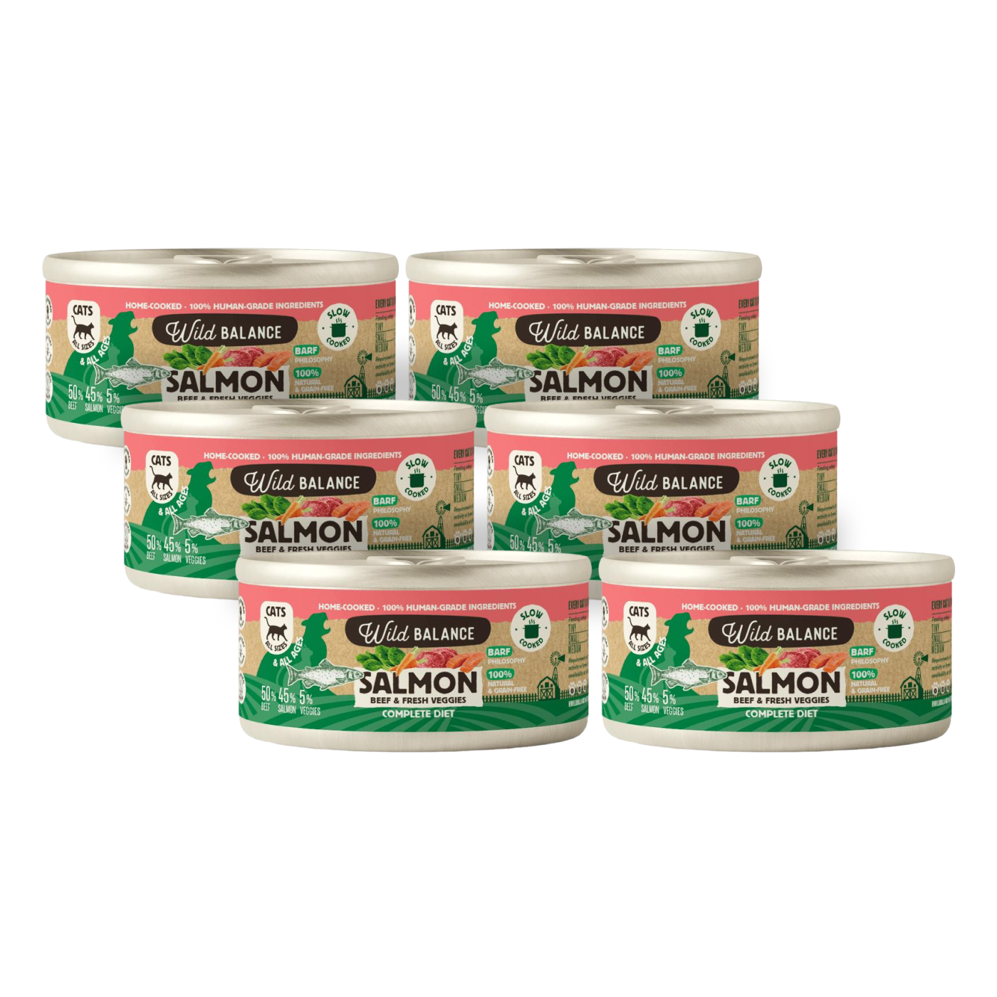 Pack Lata de Salmón y Ternera BARF para gatos 6 x 120 g Wild Balance