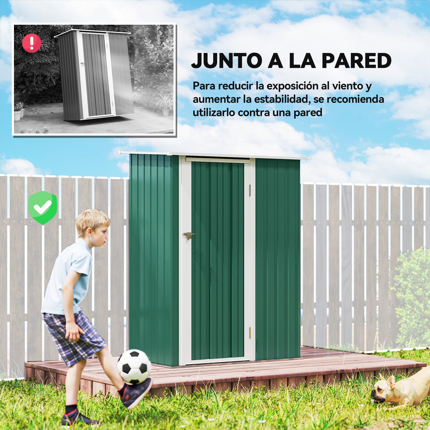 Outsunny Caseta De Jardín 1,07m² 142x86x189cm Metálico Con Puerta Verde_5