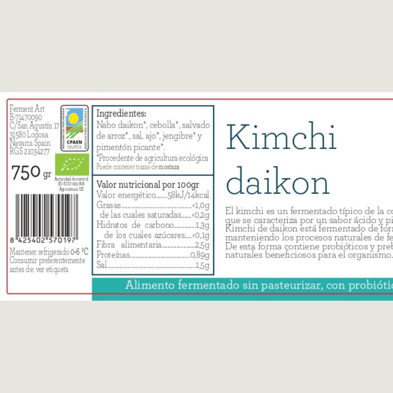 Kimchi Daikon Eco Sin Pasteurizar Ferment Art 750 Gr