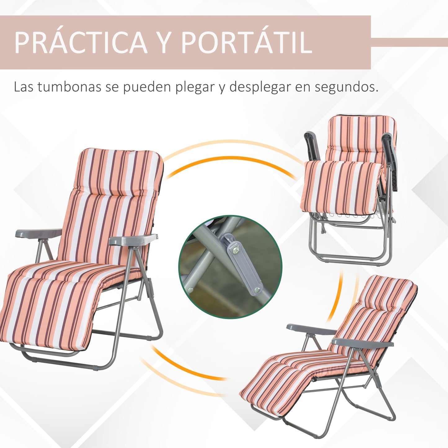 Outsunny 2 Tumbonas Plegables Con Respaldo Ajustable 60x75x65-102 Cm Naranja_5