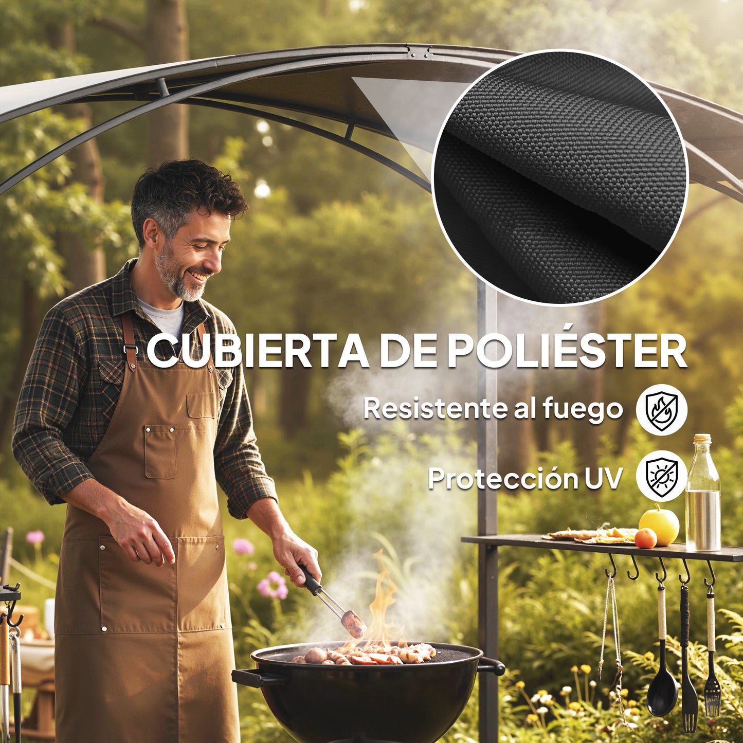 Outsunny Carpa Barbacoa 2,4 X 1,5 M Con 2 Estantes Ganchos Y Estructura De Acero_5
