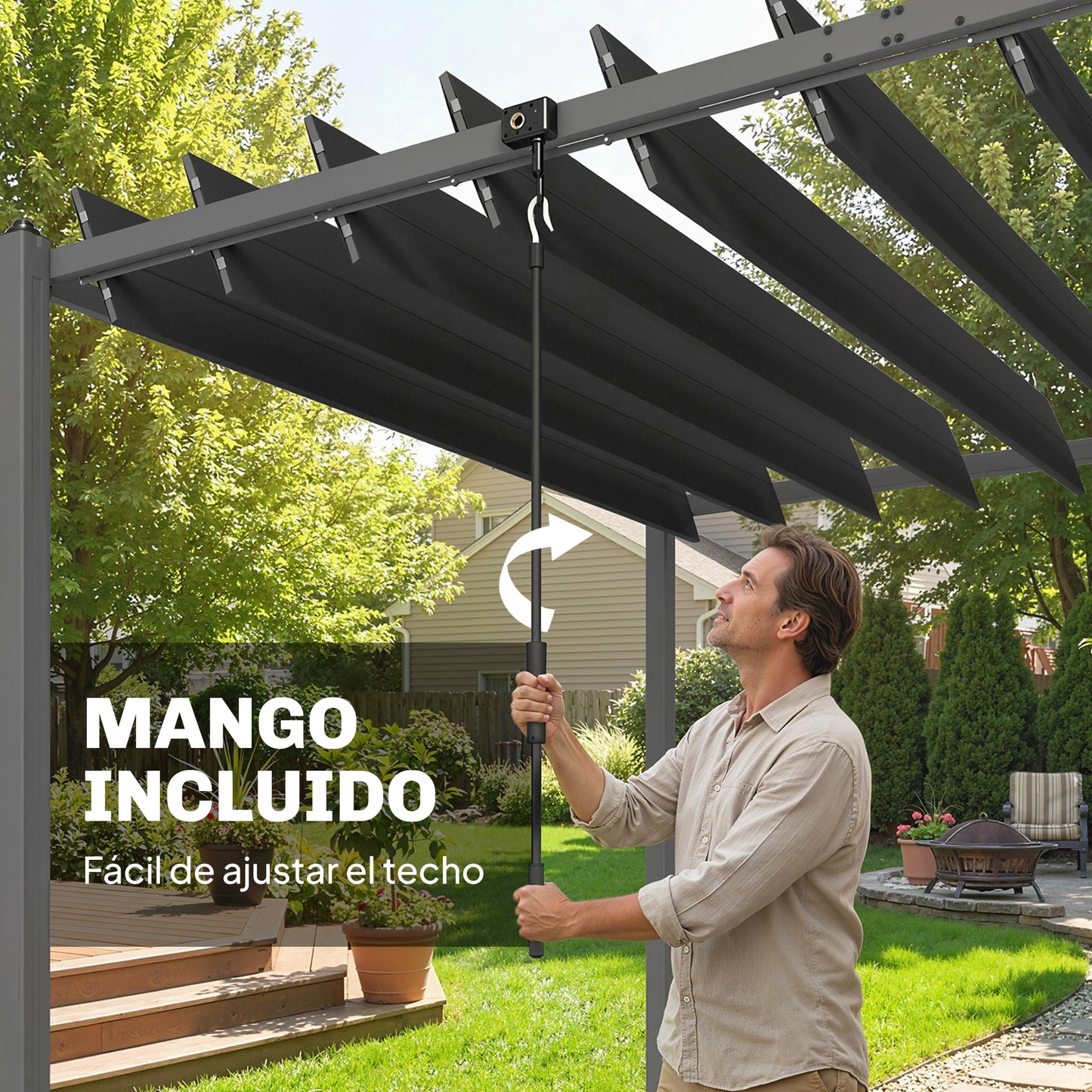 Outsunny Pérgola De Jardín 3x5,7 M Con Techo De Lamas Ajustable Upf50+ Gris_5