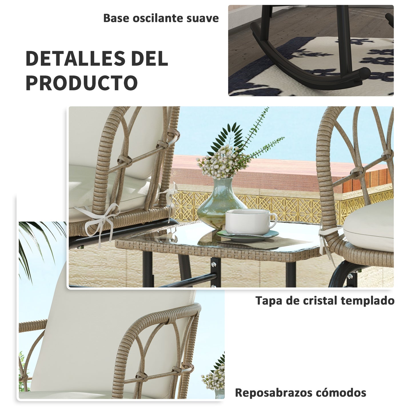 Outsunny Conjunto De Muebles De Ratán De 3 Piezas Para Jardín Crema Y Beige_5