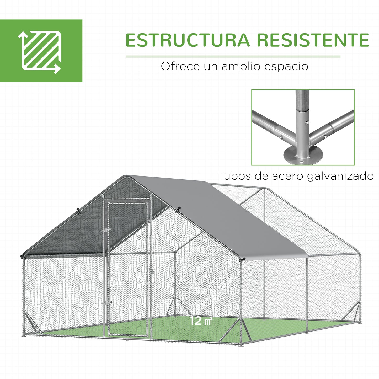 Pawhut Gallinero Para Exterior 3x4x2m Con Cubierta De Pe Y Cerradura Plata_5