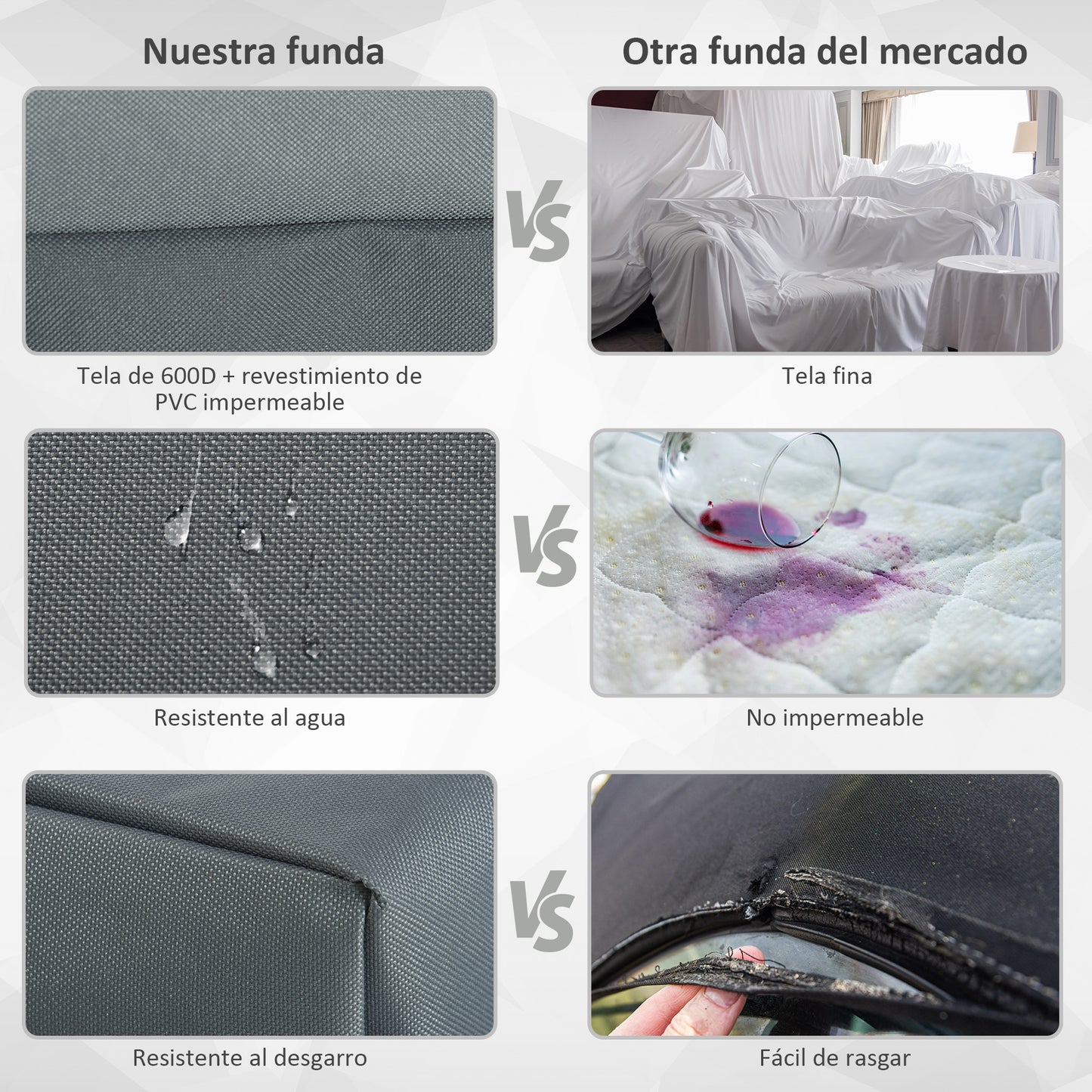 Outsunny Funda Protectora Para Muebles Jardín Tela Oxford 600d Impermeable Gris_5