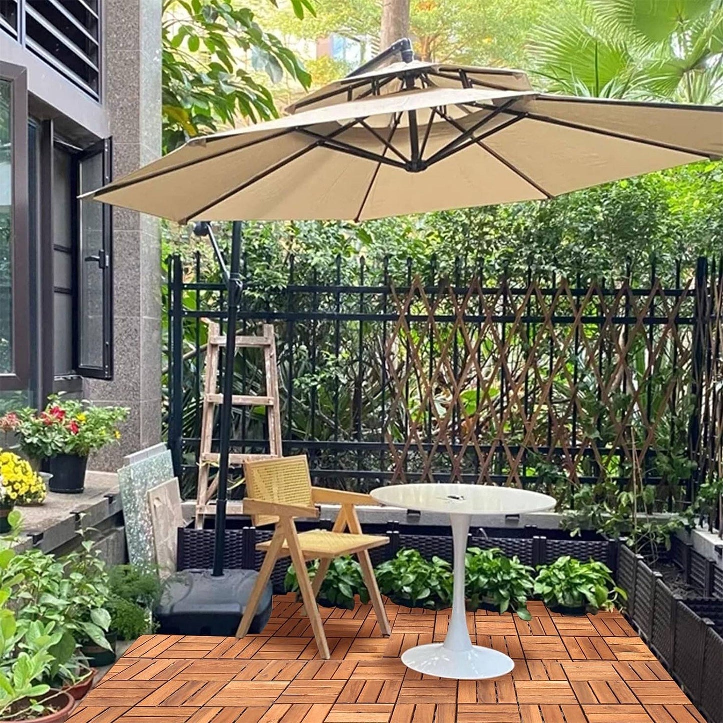 Well Home 9 Baldosas De 30x30x0,1cm En Madera De Acacia De Aspecto De Teca