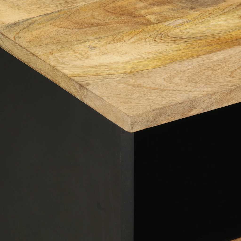 Mesita De Noche Madera Maciza De Mango Rugosa Negro 40x33x46 Cm_4