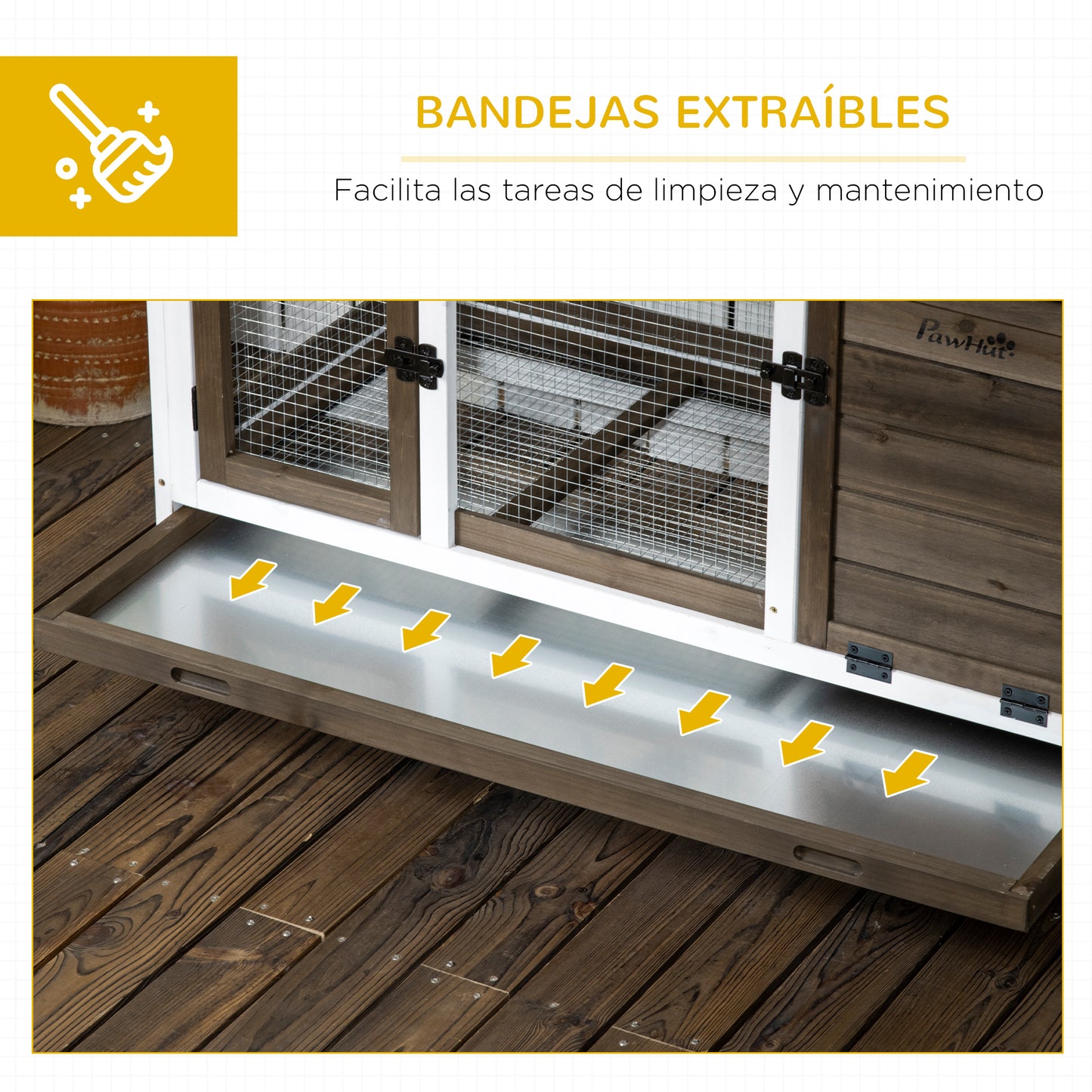 Pawhut Conejera De Madera Con Ruedas 108x58x73,5 Cm Con Techo Abrible Corral_5