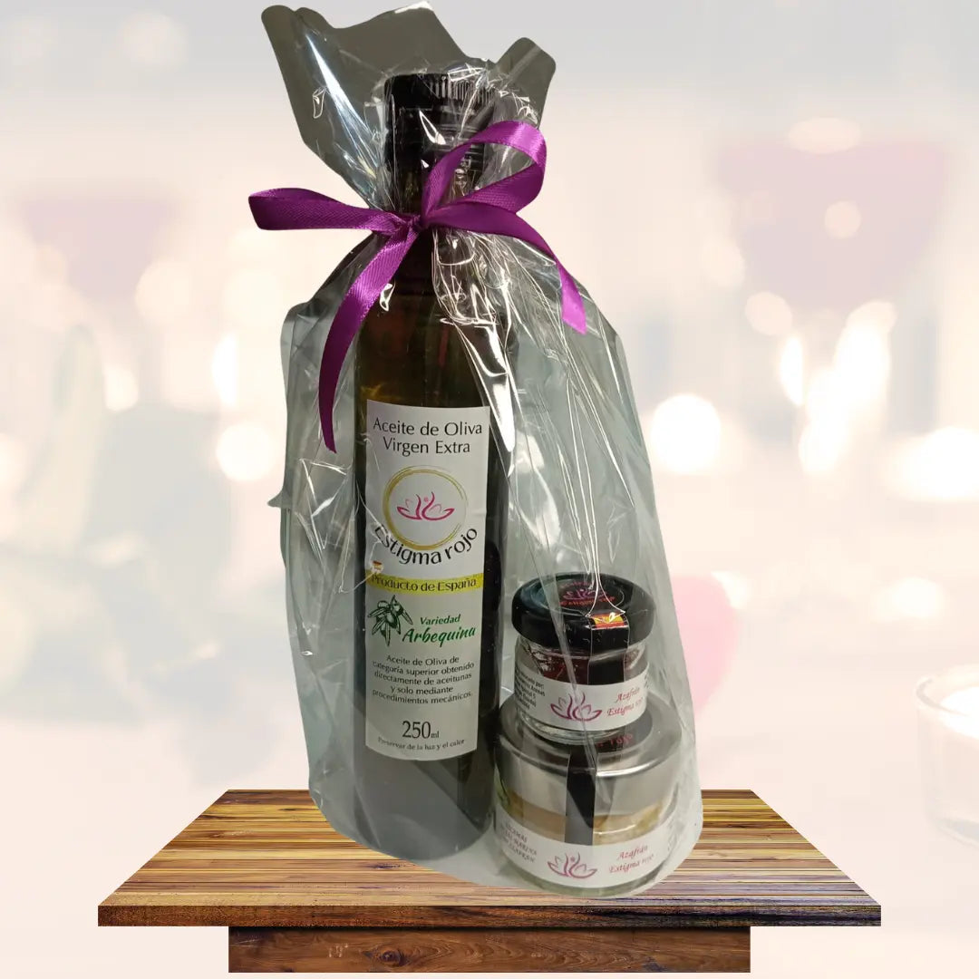 Regalos Gourmet – (aceite Oliva Virgen Extra, Azafrán Y Escamas De Sal Marina Con Azafrán)_0