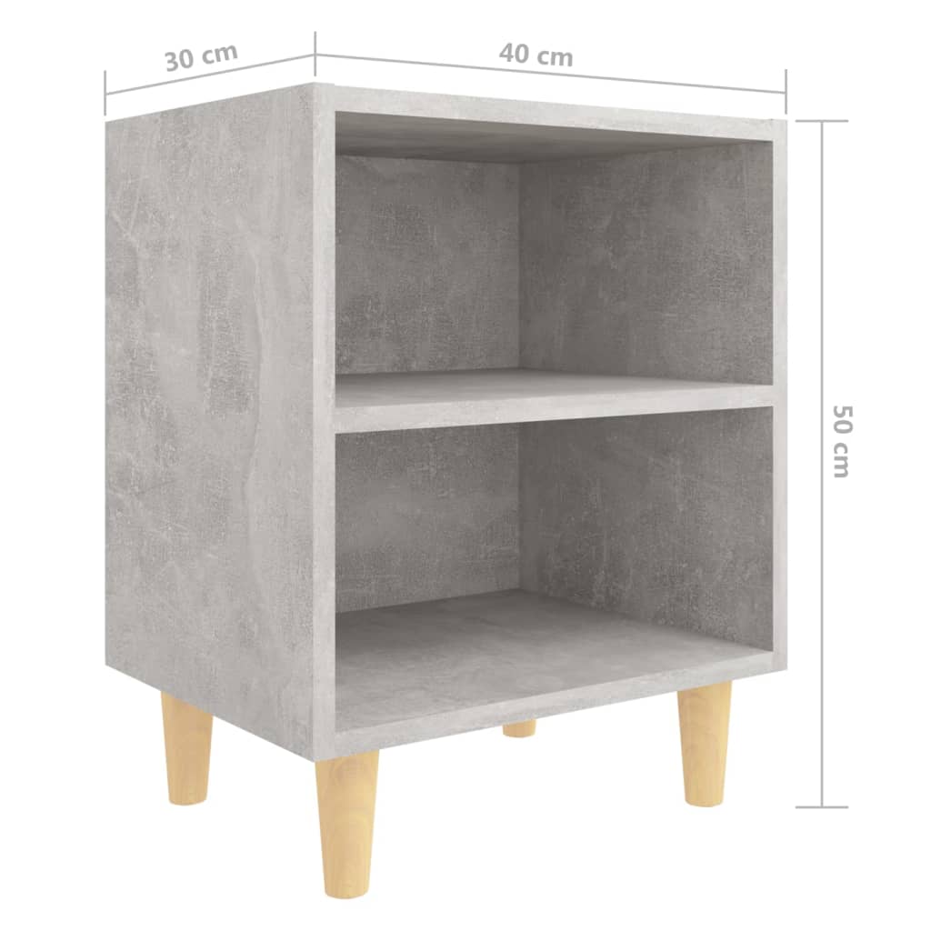Mesita De Noche Patas Madera Maciza Gris Hormigón 40x30x50 Cm_4
