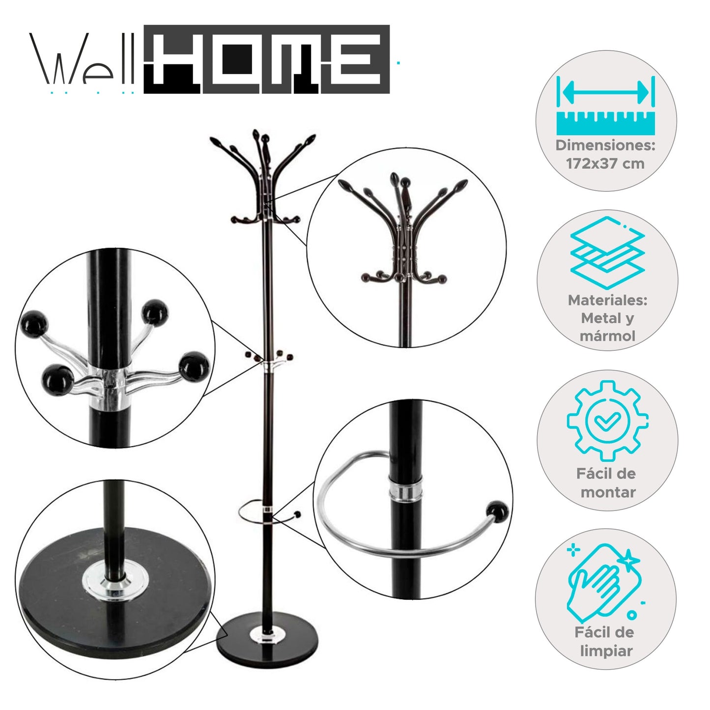 Well Home Perchero De Metal Y Para Paraguas Con 10 Perchas H.182cm