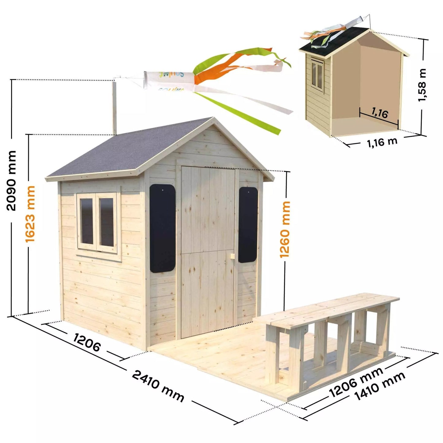 Casita infantil de madera con terraza y banco Grace Soulet