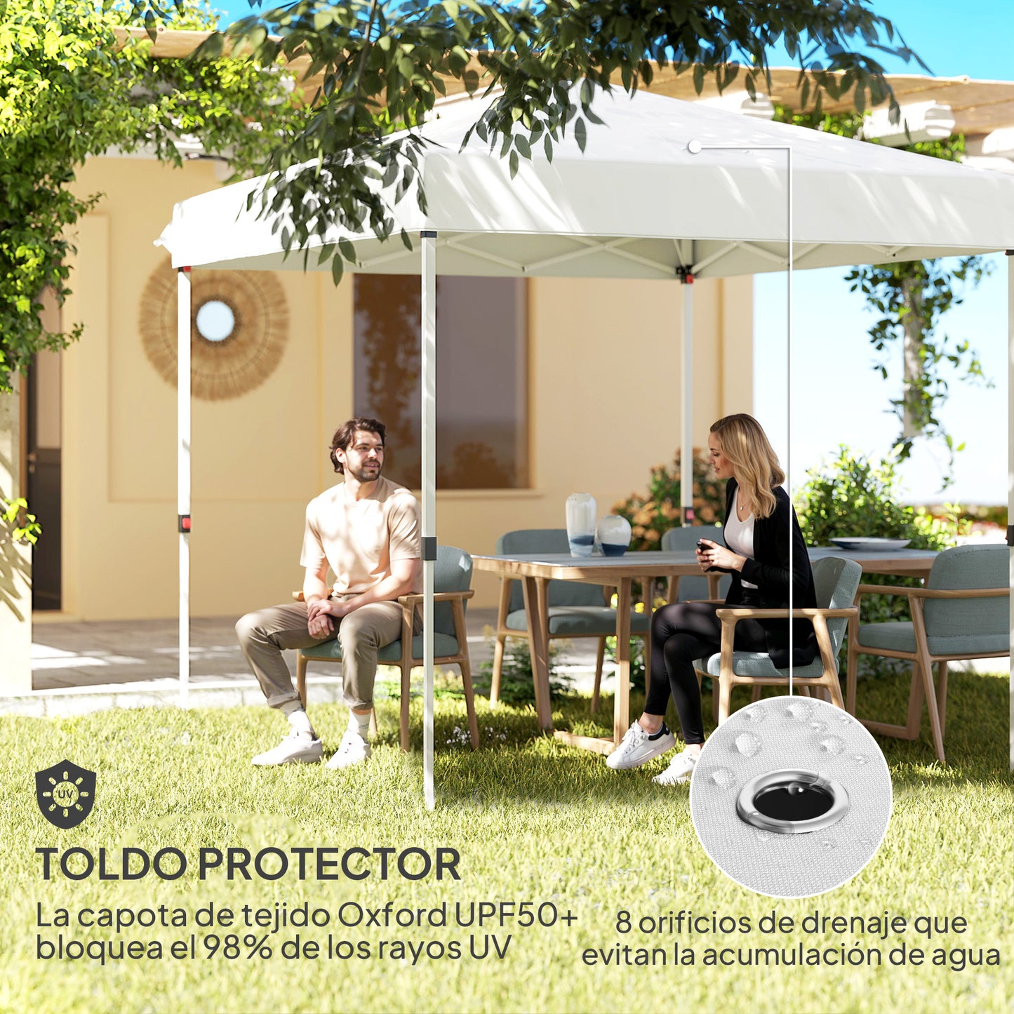 Outsunny Carpa Plegable Pop-up 2,5x2,5 M Con 4 Paredes Laterales Anti-uv Blanco_5