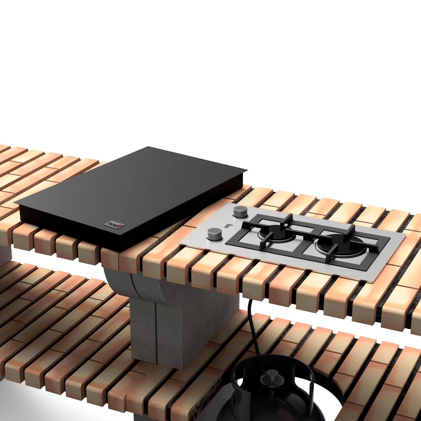 Cocina de exterior esquina Bailén Plus con Barbacoa, fregadero y placa Movelar