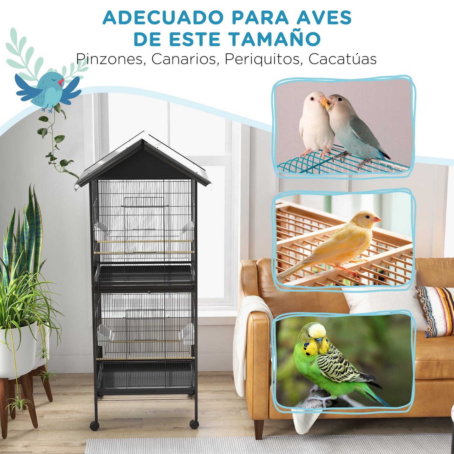 Pawhut Jaula Para Pájaros Grande De 2 Pisos 78x75x168 Cm Negro_5