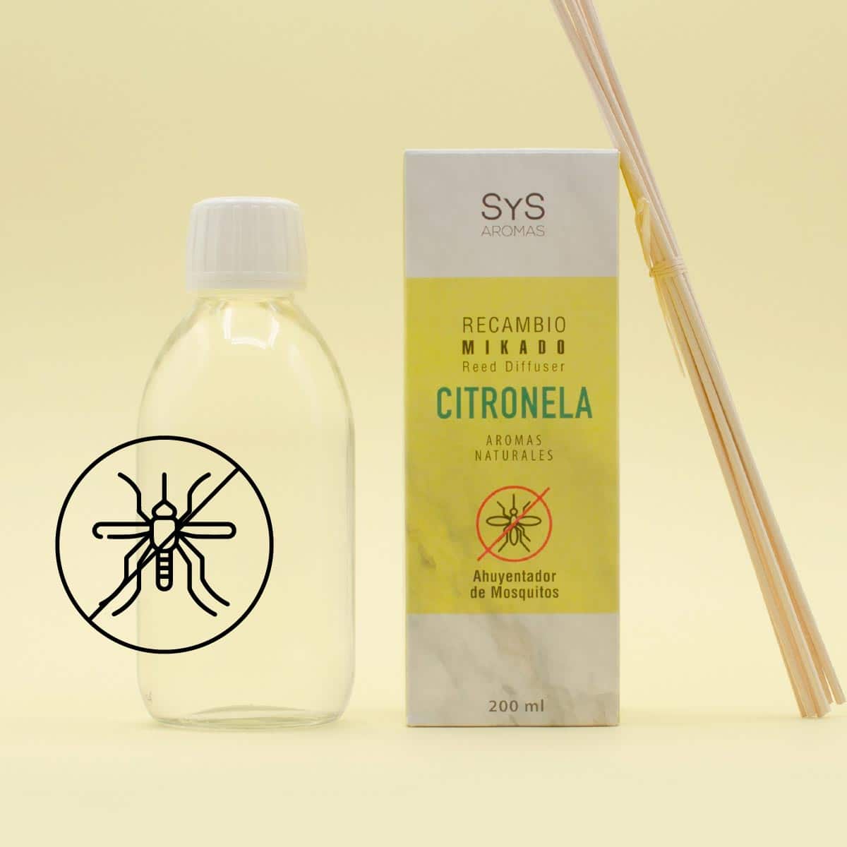 Recambio Mikado Citronela Mármol SYS Aromas 200 ml | Con Palos | Aroma Cítrico y Herbal | Ayuda a Ahuyentar Mosquitos_3