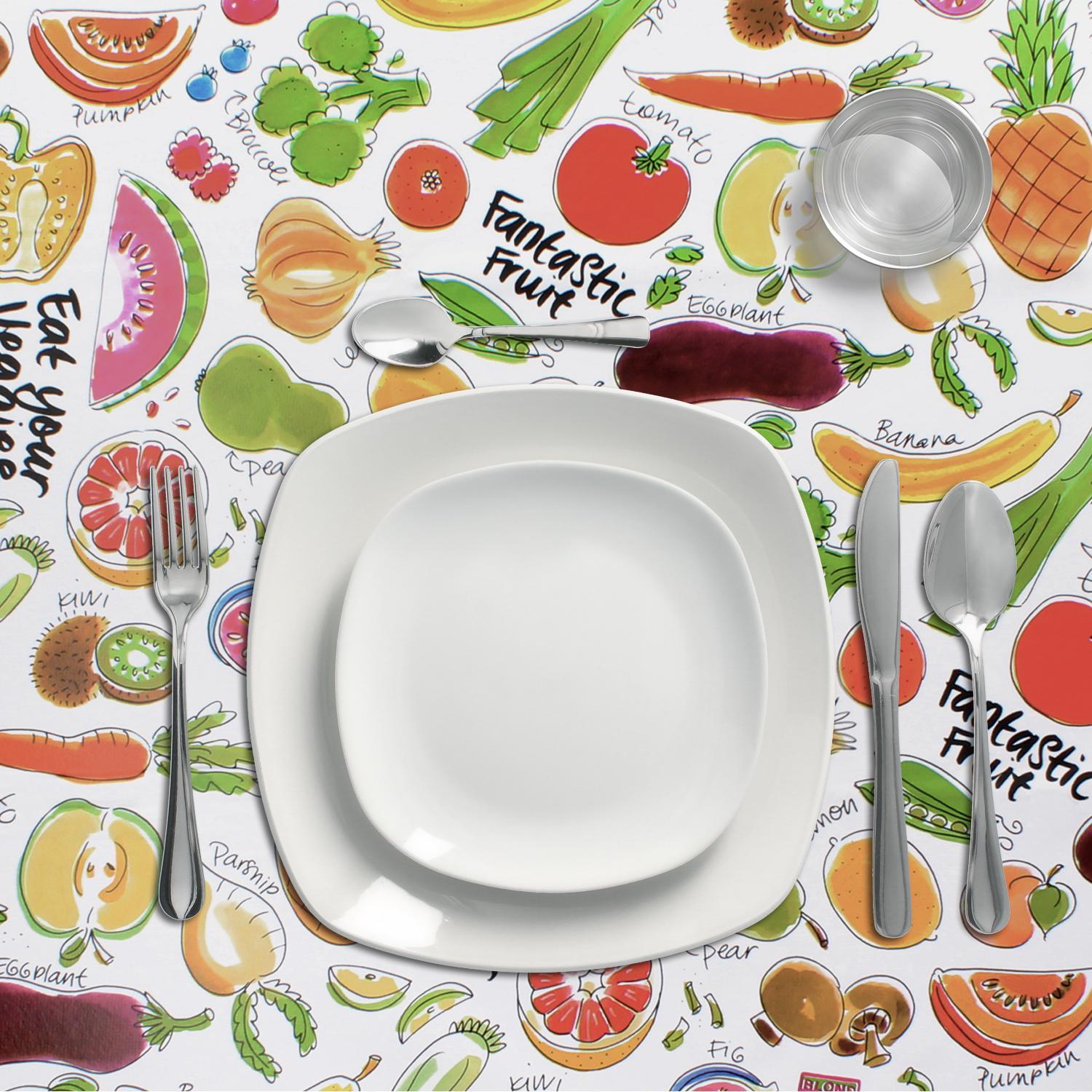 Mantel Hule Redondo Frutas Fantasia Impermeable Antimanchas Pvc Ø 140 Cm. Uso Interior Y Exterior