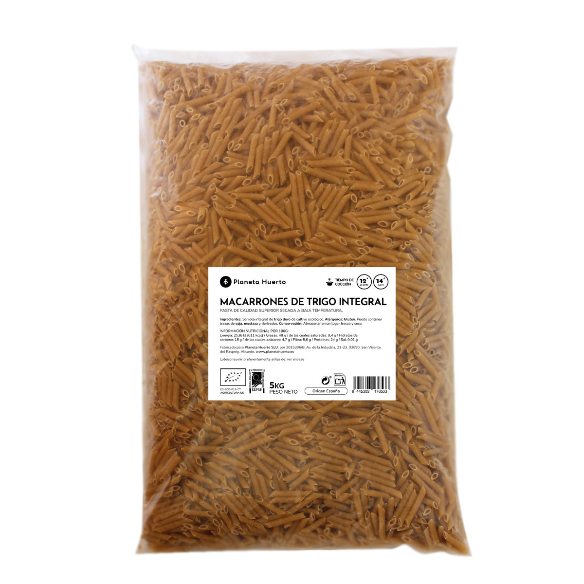 Macarrones de trigo integral ECO Planeta Huerto 5 Kg