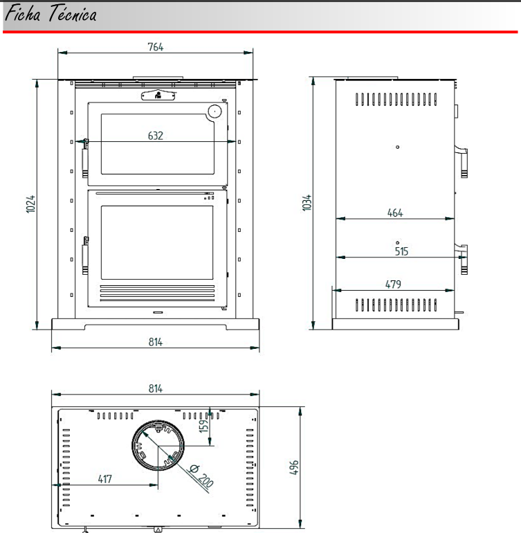 BRICOSOL Horno de leña frontal con bandeja de 50 cm FM Modelo HL-100 Interior Vermiculita_3