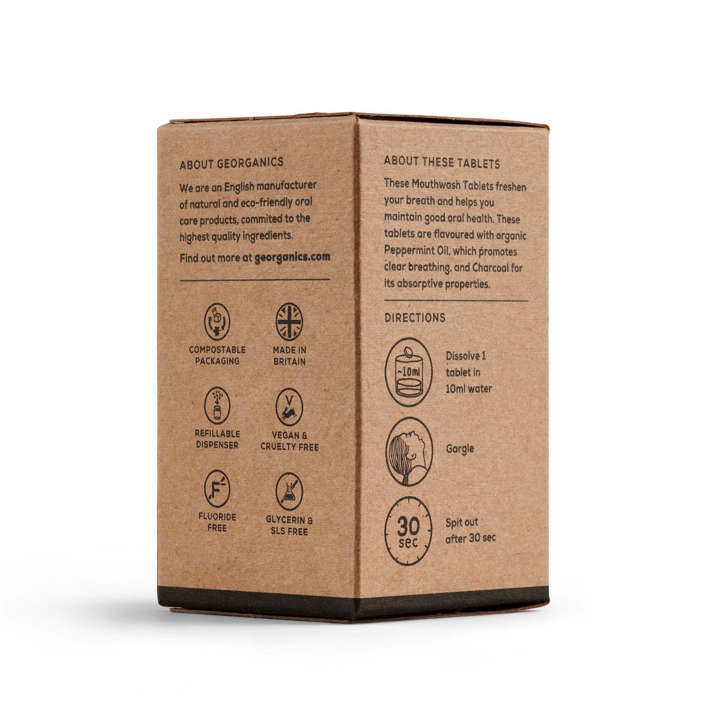 Enjuague Bucal en Tabletas sabor Carbon Activado y Menta Georganics 180 Tabletas