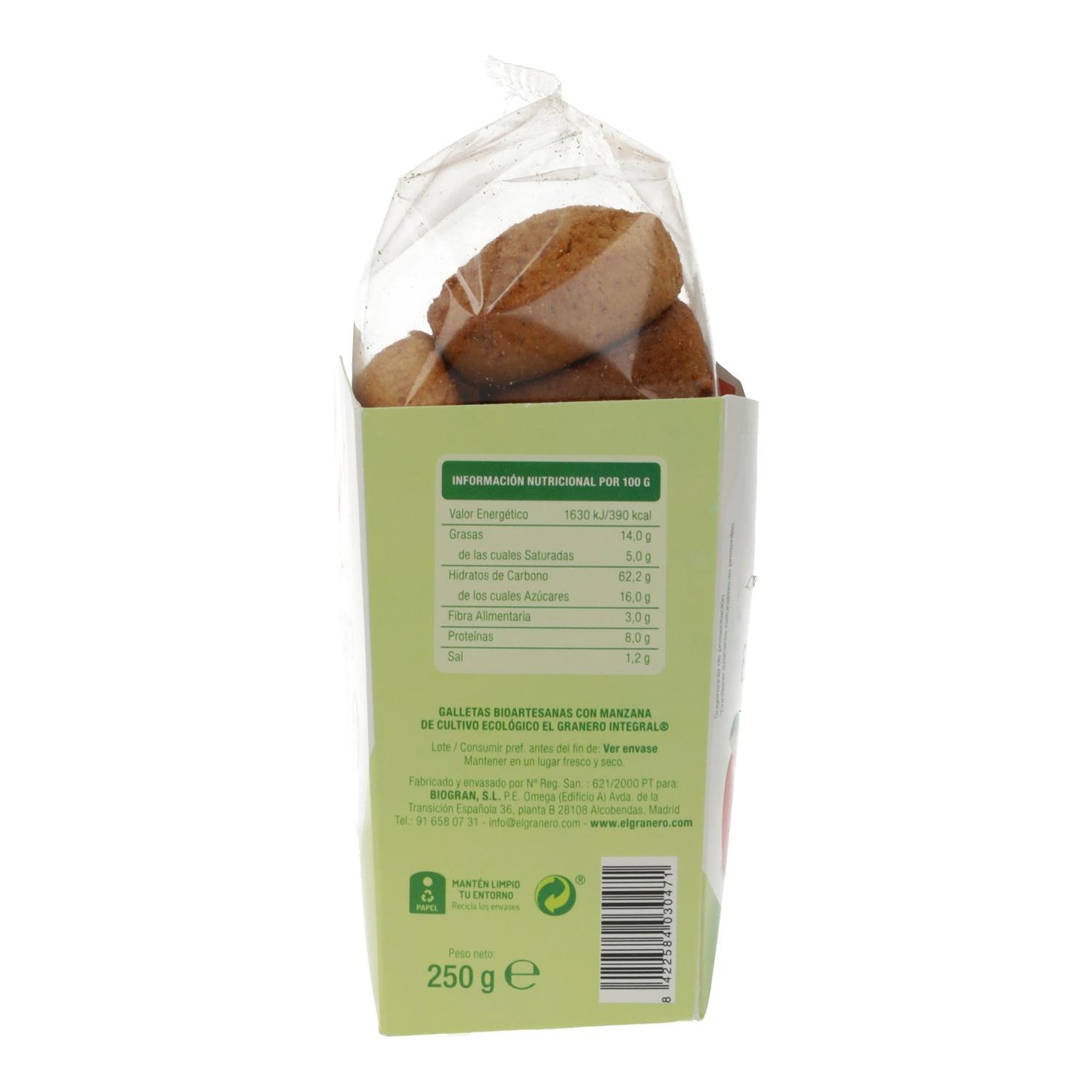 Galletas Artesanas con Manzana Bio El Granero, 250 g