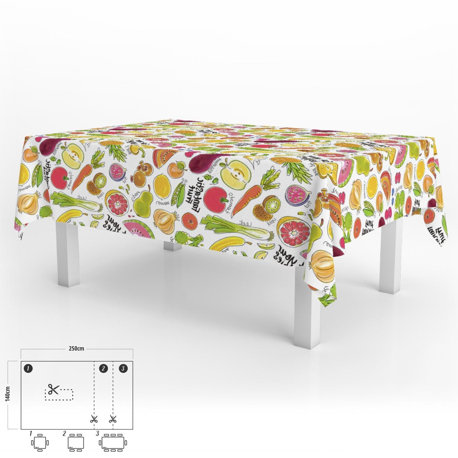 Mantel Hule Rectangular Frutas Fantasia Impermeable Antimanchas Pvc 140x250 Cm.  Recortable Uso Interior Y Exterior