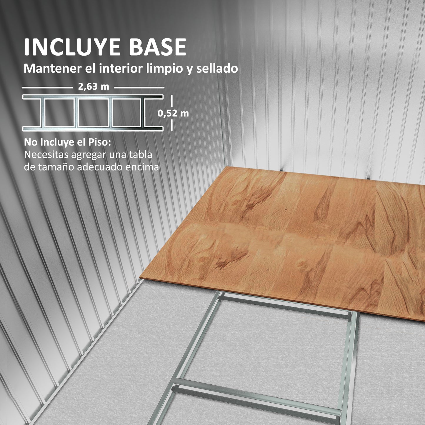 Outsunny Cobertizo De Jardín 280x130x172 Cm Base De 3,2 M² Con 2 Puertas Gris_5