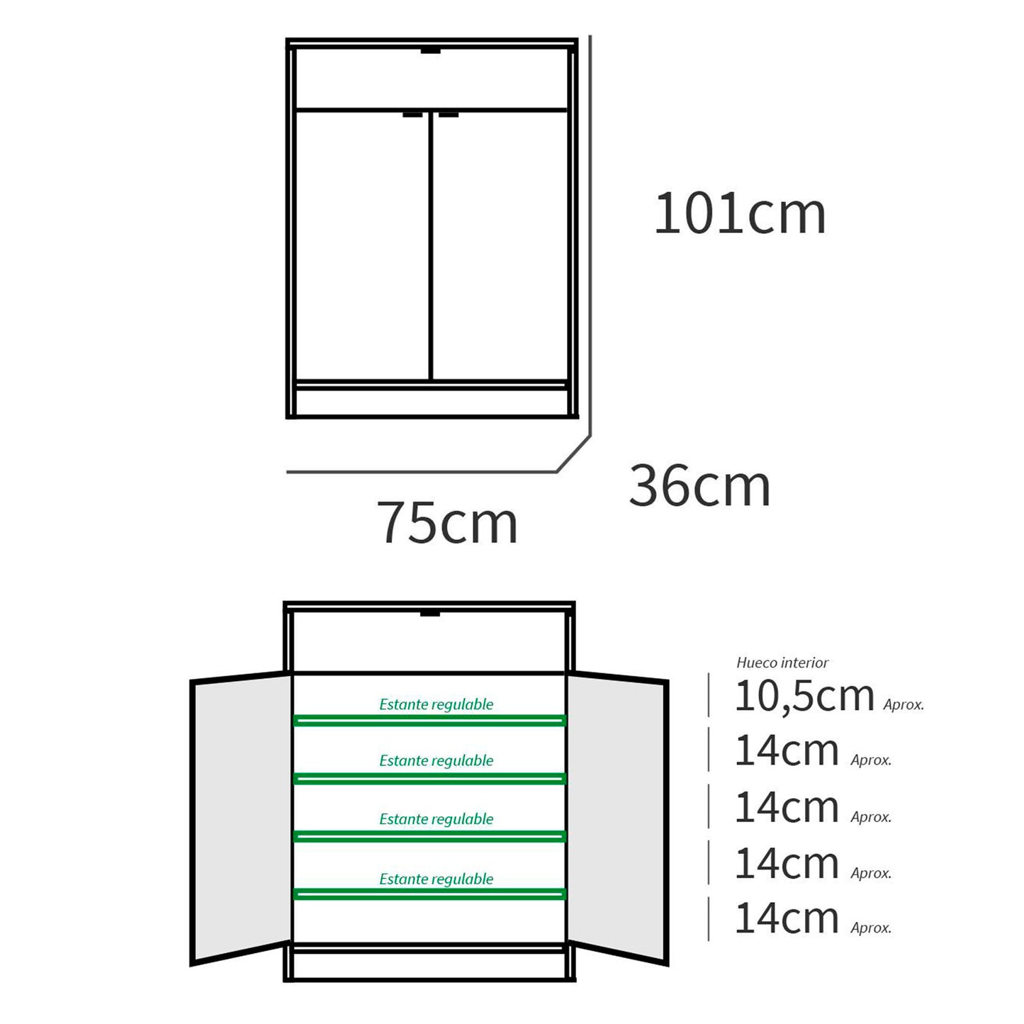 Zapatero Entrada Recibidor, Mueble Auxiliar Estrecho Zapatos, 2 Puertas, 1 Cajón 101x75x36 Cm, Briebe, Domus, Madera