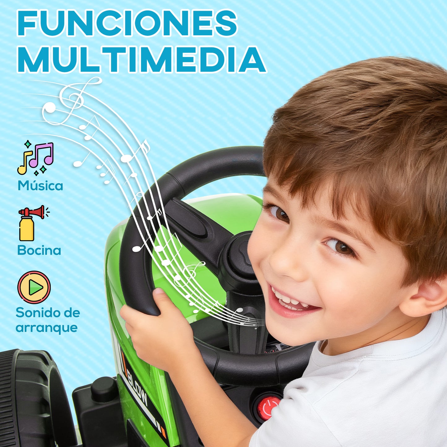 Homcom Tractor Eléctrico Con Remolque Para Niños 3-6 Años 136,5x50x52,5 Cm Verde_5