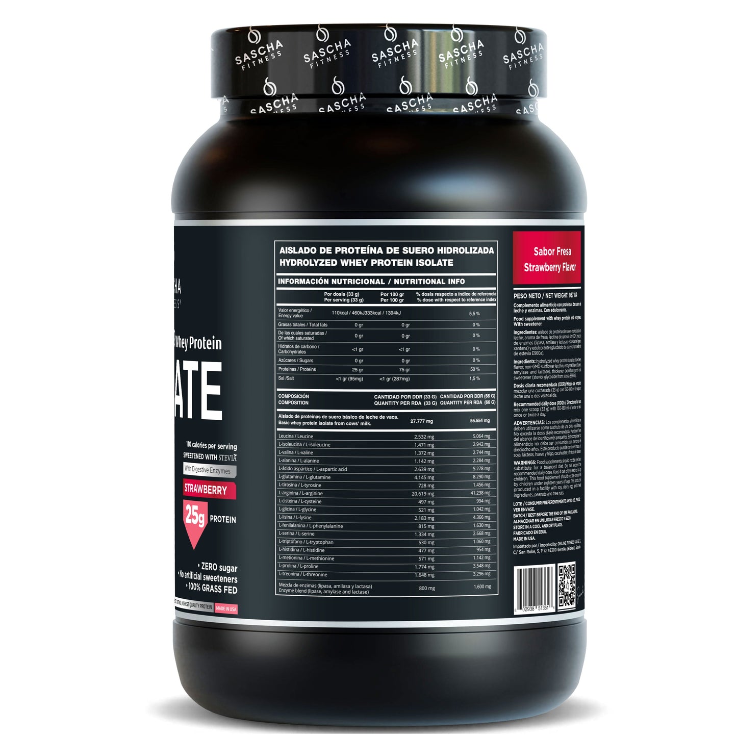 Proteína Whey Sabor Fresa - Sascha Fitness España