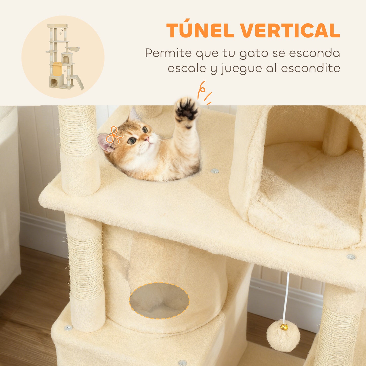 Pawhut Árbol Rascador Para Gatos Grande Altura 170 Cm Beige_5