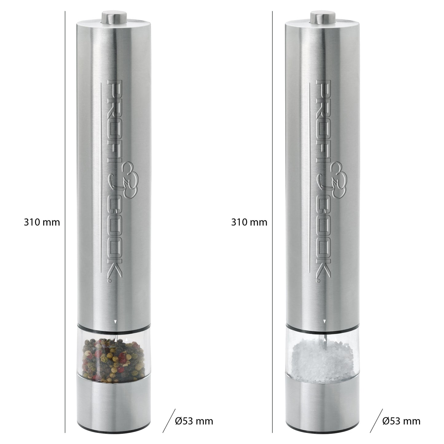 Pimentero Y Salero Eléctrico, Juego 2 Pcs, Acero Inox,  Con Luz, Cuchillas Cerámicas Precisión Proficook Pc-psm1031 Plata