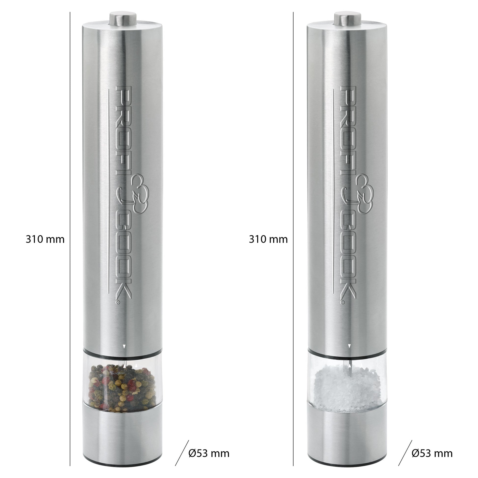 Pimentero Y Salero Eléctrico, Juego 2 Pcs, Acero Inox,  Con Luz, Cuchillas Cerámicas Precisión Proficook Pc-psm1031 Plata