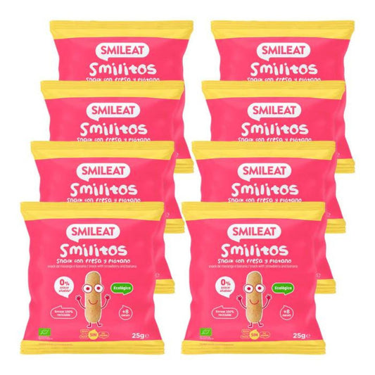 Pack 8 x Smilitos, Gusanitos de Fresa y Platano ECO Smileat, 25 g