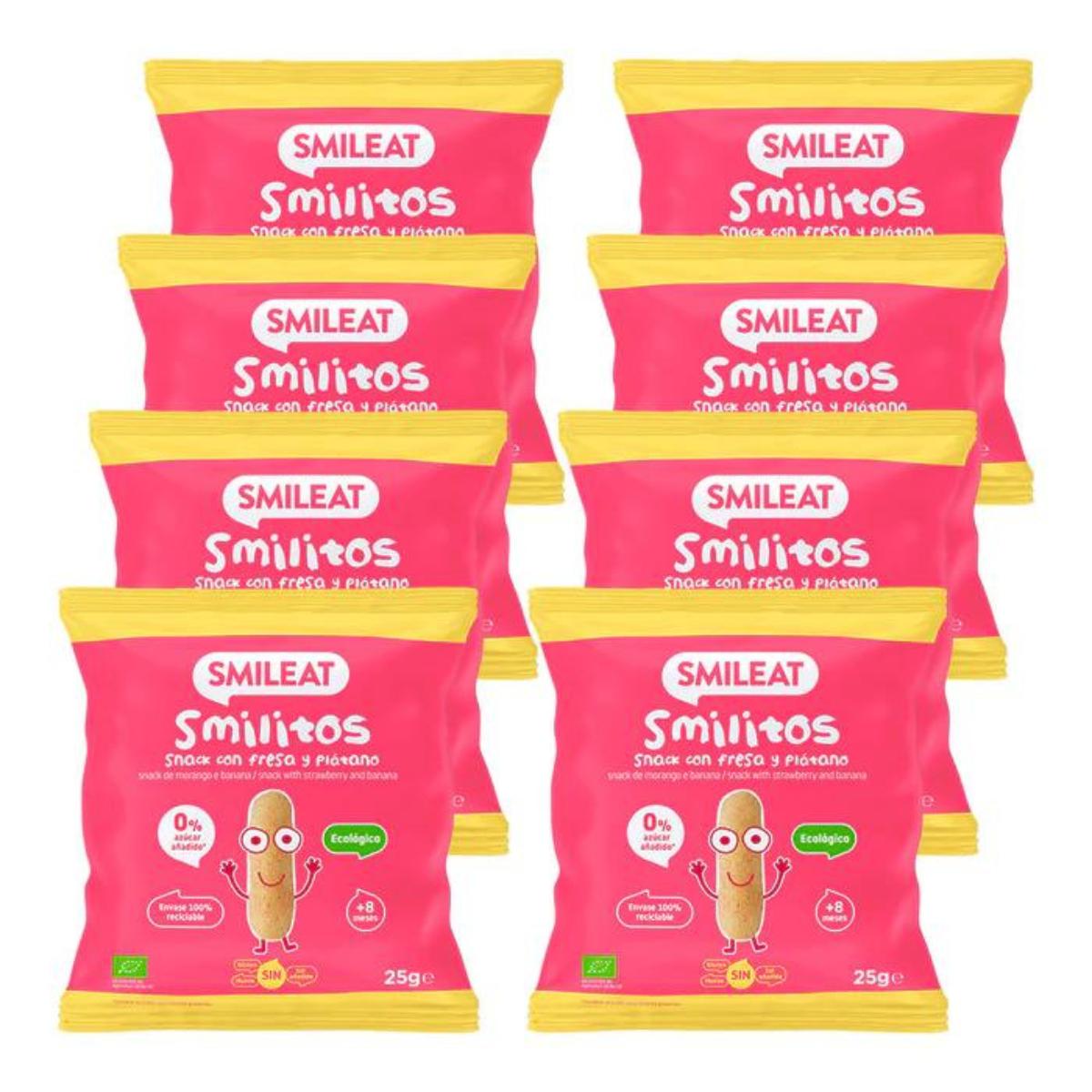 Pack 8 x Smilitos, Gusanitos de Fresa y Platano ECO Smileat, 25 g