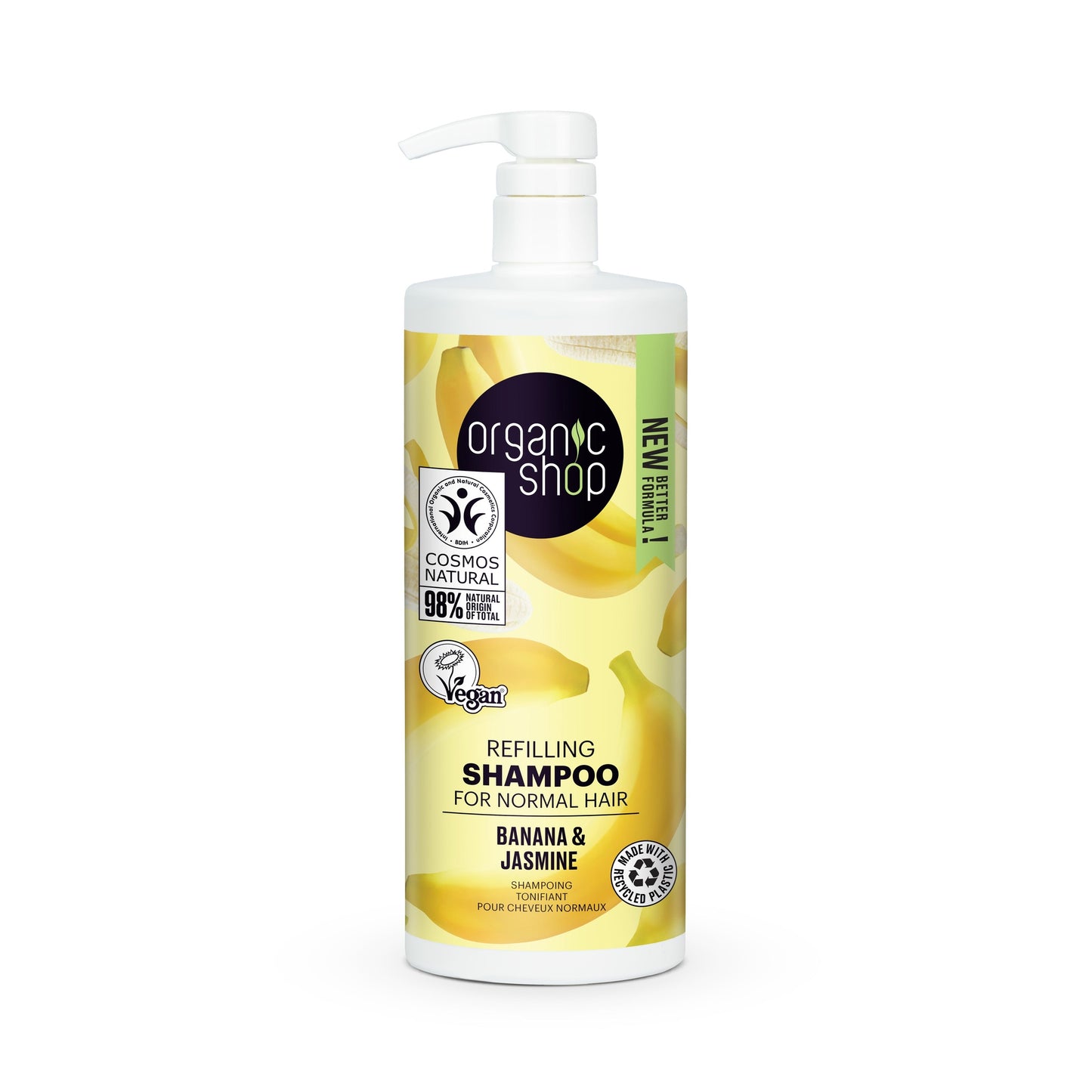 Champú refill para cabello normal plátano y jazmín Organic Shop 1000 ml