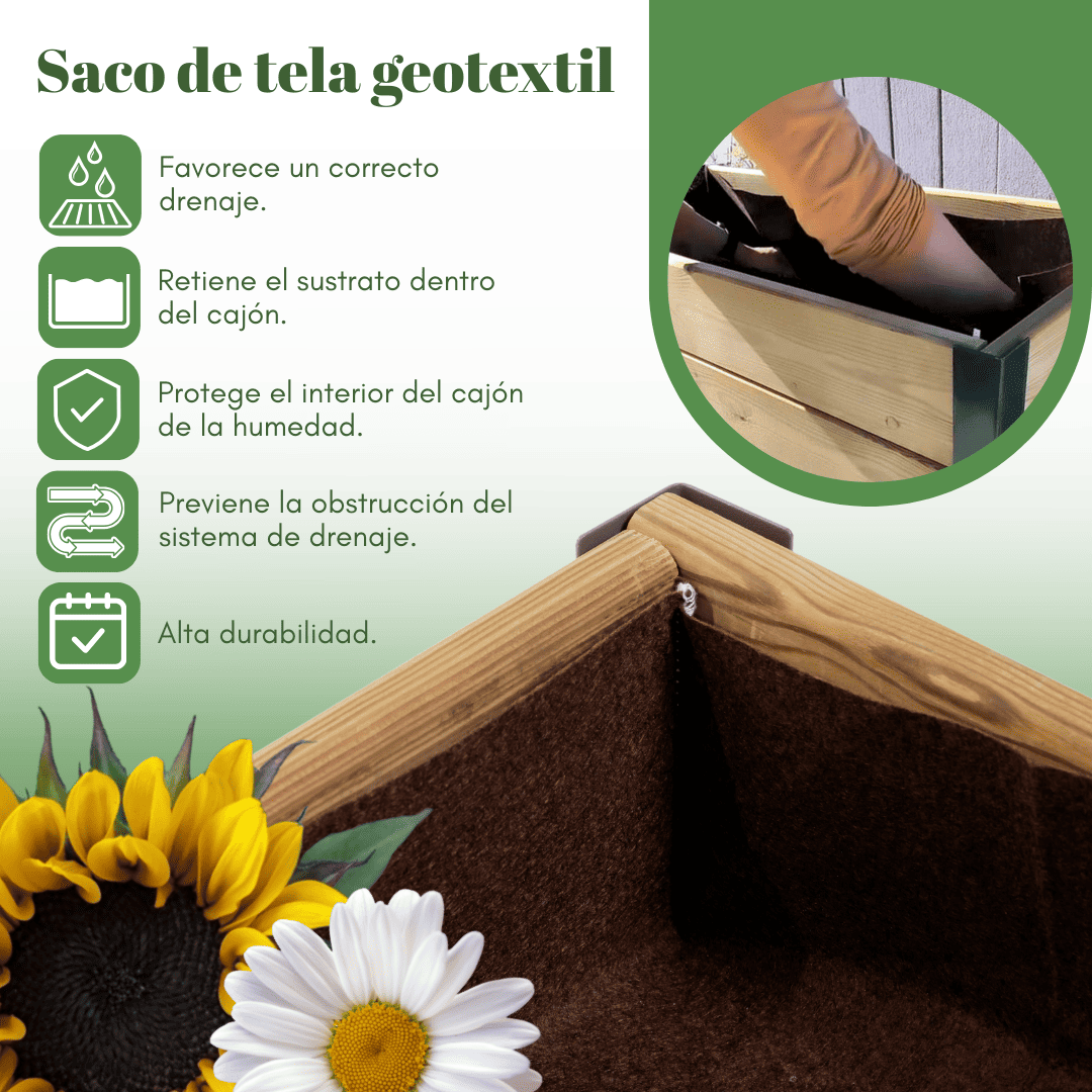 MI HUERTO URBAN Jardinera Elevada Madera con Bandeja Recoge Aguas | Estructura Metálica | Gris | 90x60x26cm