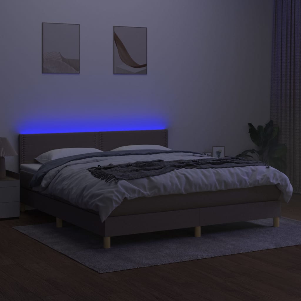 Cama Box Spring Con Colchón Led Tela Gris Taupe 160x200 Cm / Vetonek_5
