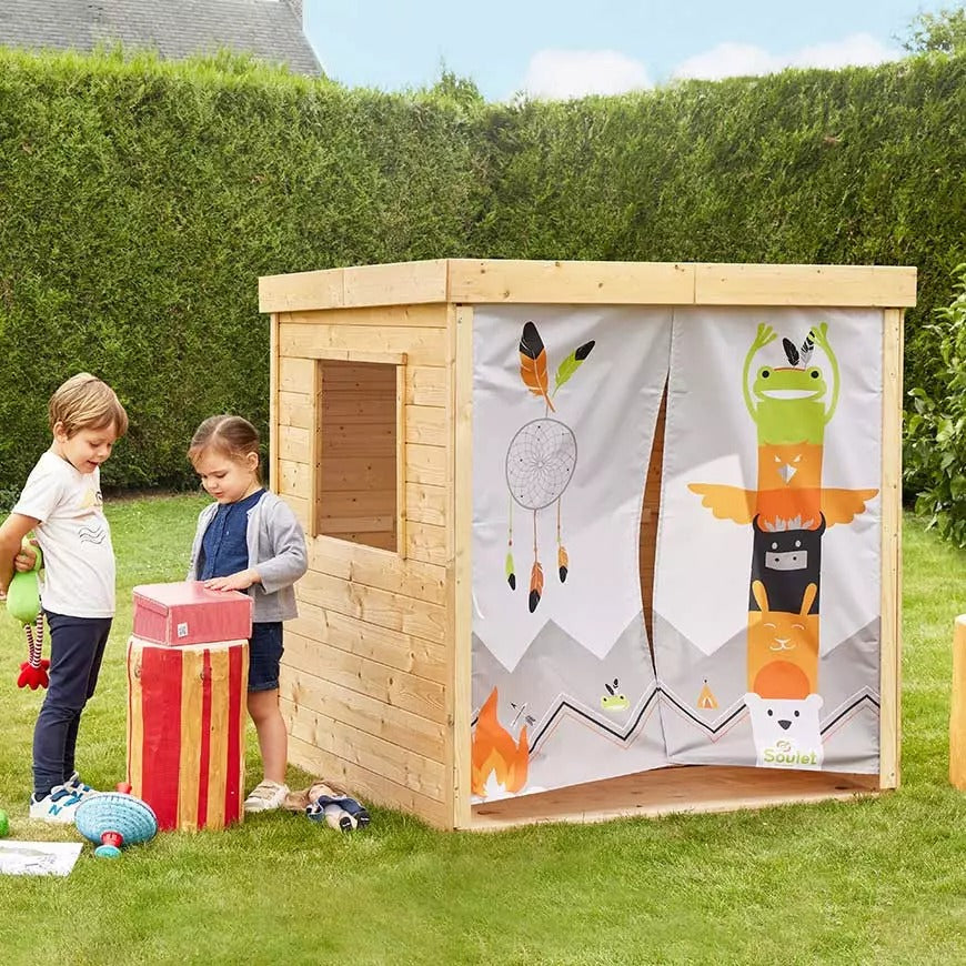 Casita infantil de madera con cortina Indian Soulet