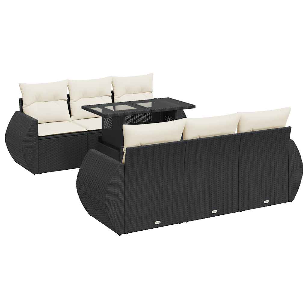 Set De Sofás De Jardín 7 Pzas Con Cojines Ratán Sintético Negro / Vetonek_5