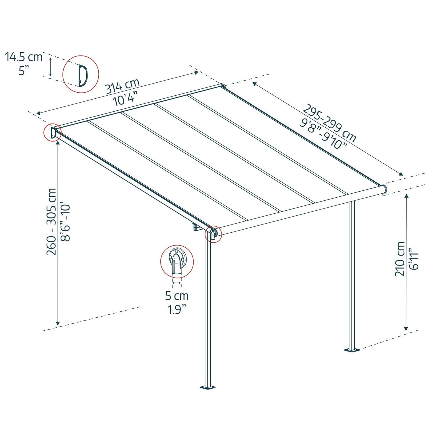 Pérgola adosada Sierra 299x314 m gris