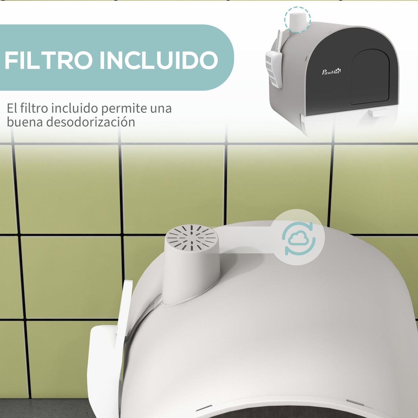 Pawhut Arenero Para Gatos Con Bandeja Extraíble Pala Alfombra 43x44x47cm Gris_5