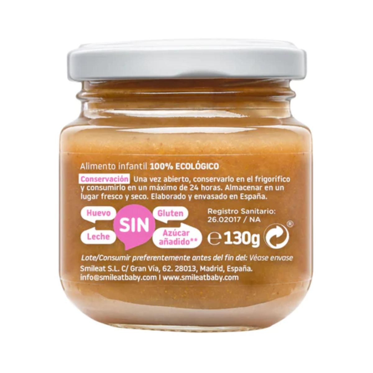 Pack 12x Tarrito de Frambuesa y Melocotón Ecológico Smileat, 130g